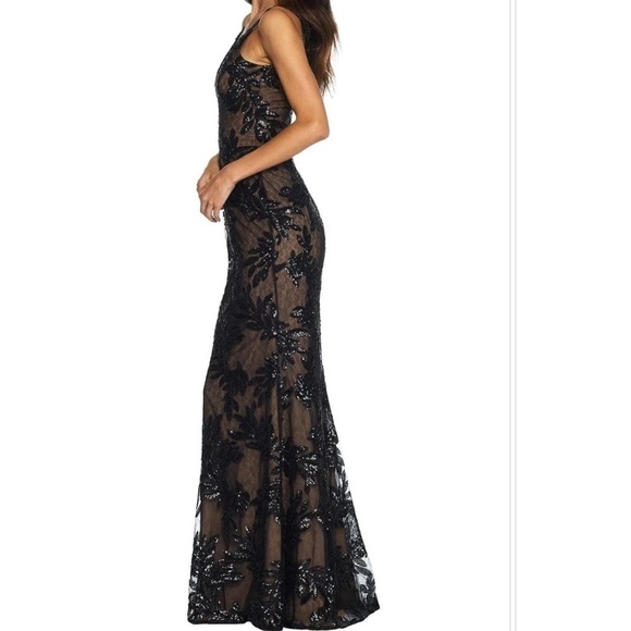 Dress The Population Sharon Lace Sequin Floral Mermaid Maxi Gown Black Small - Picture 3 of 14